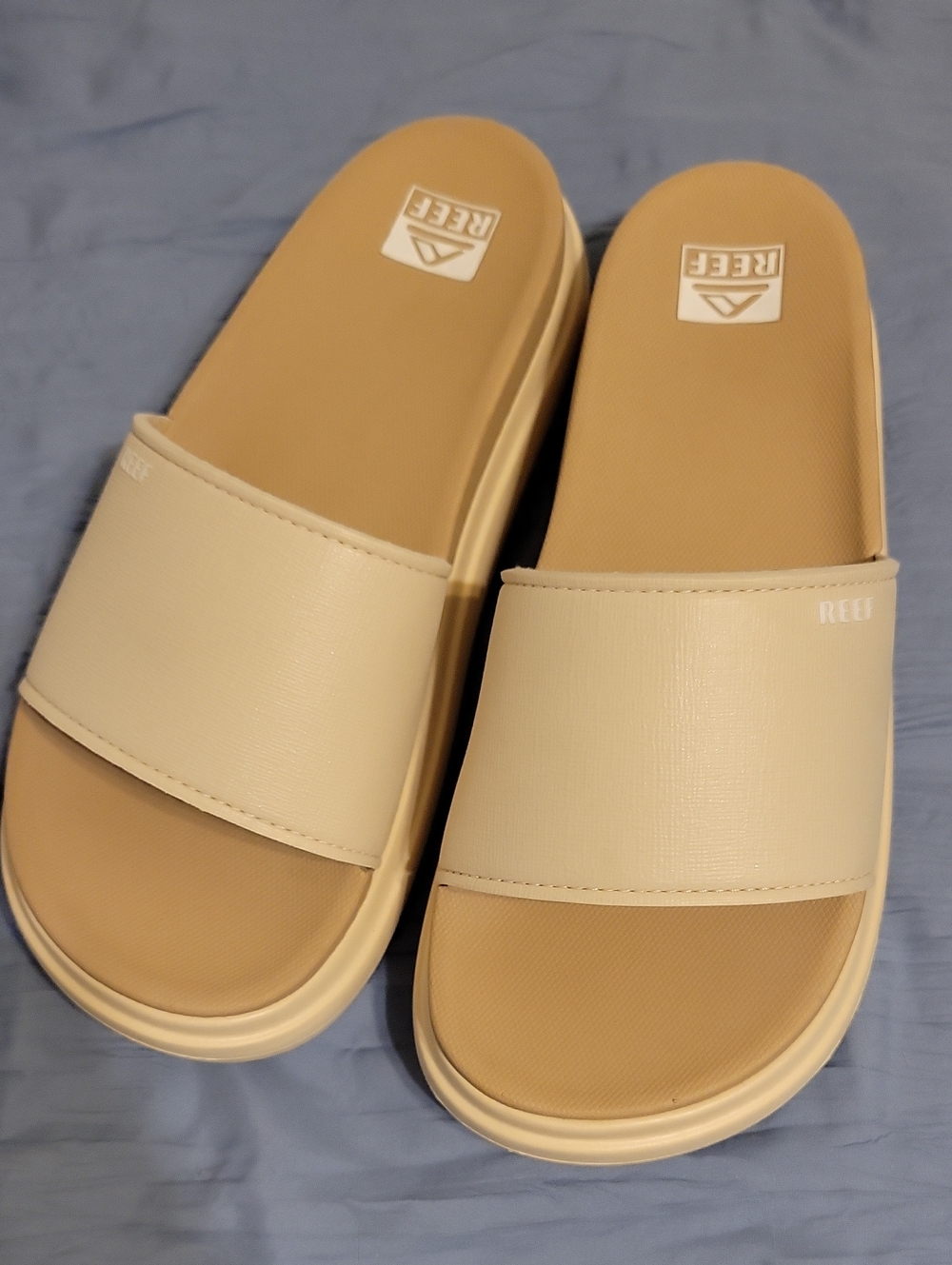 New Reef Women's Beige Cream Slide Sandals